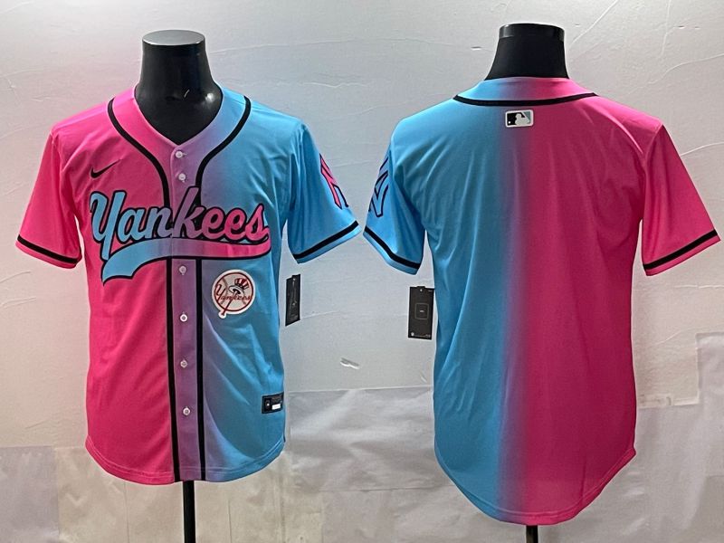 Men 2025 New York Yankees Blank Blue pink Game Nike MLB Jersey style 005->new york yankees->MLB Jersey